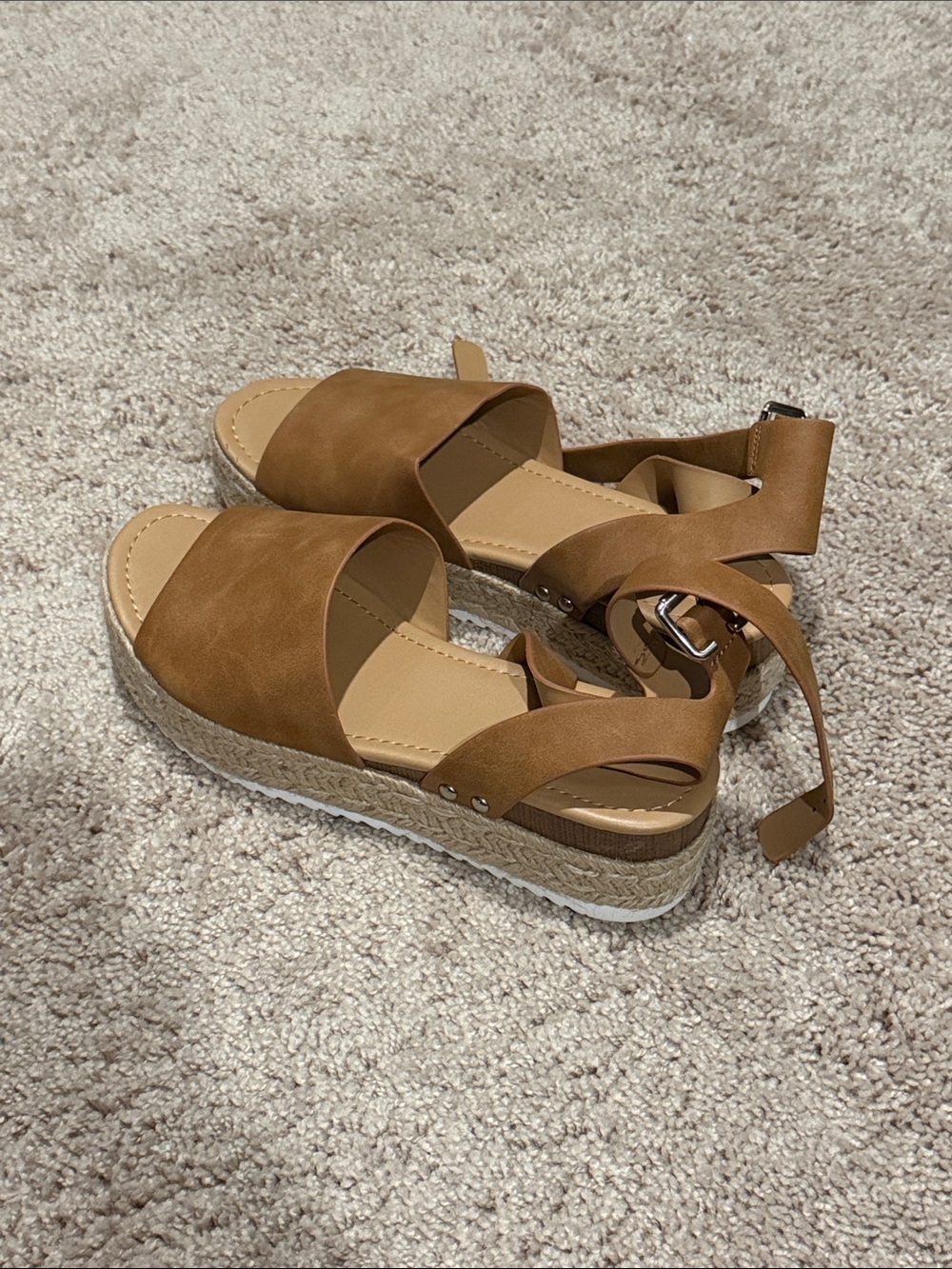 Women’s Tan Platform Espadrille Sandals with Ankle Wrap - Picture 1 of 3